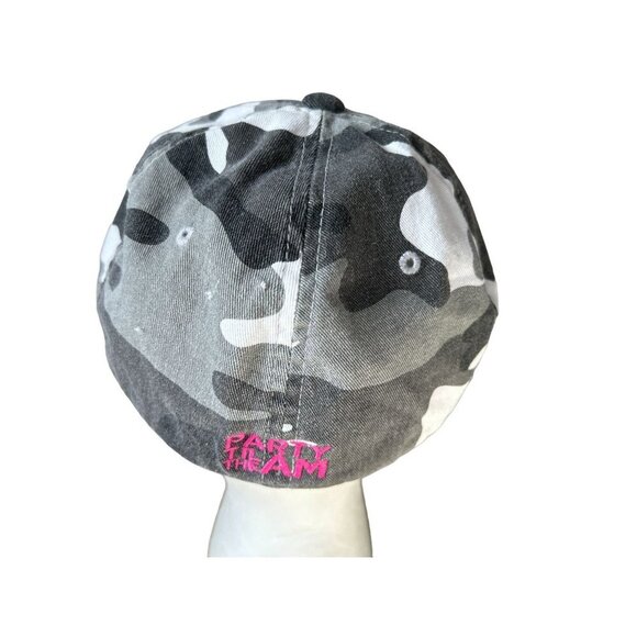 Camo Gray Cap Hat "Party Till the AM" Embroidery Denim Red Stars - Picture 3 of 7